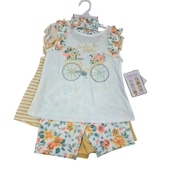 Little Lass  Girl 6X Smiles For Miles Bicycle Floral Girls Outfit Set 4165 - Picture 1 of 9